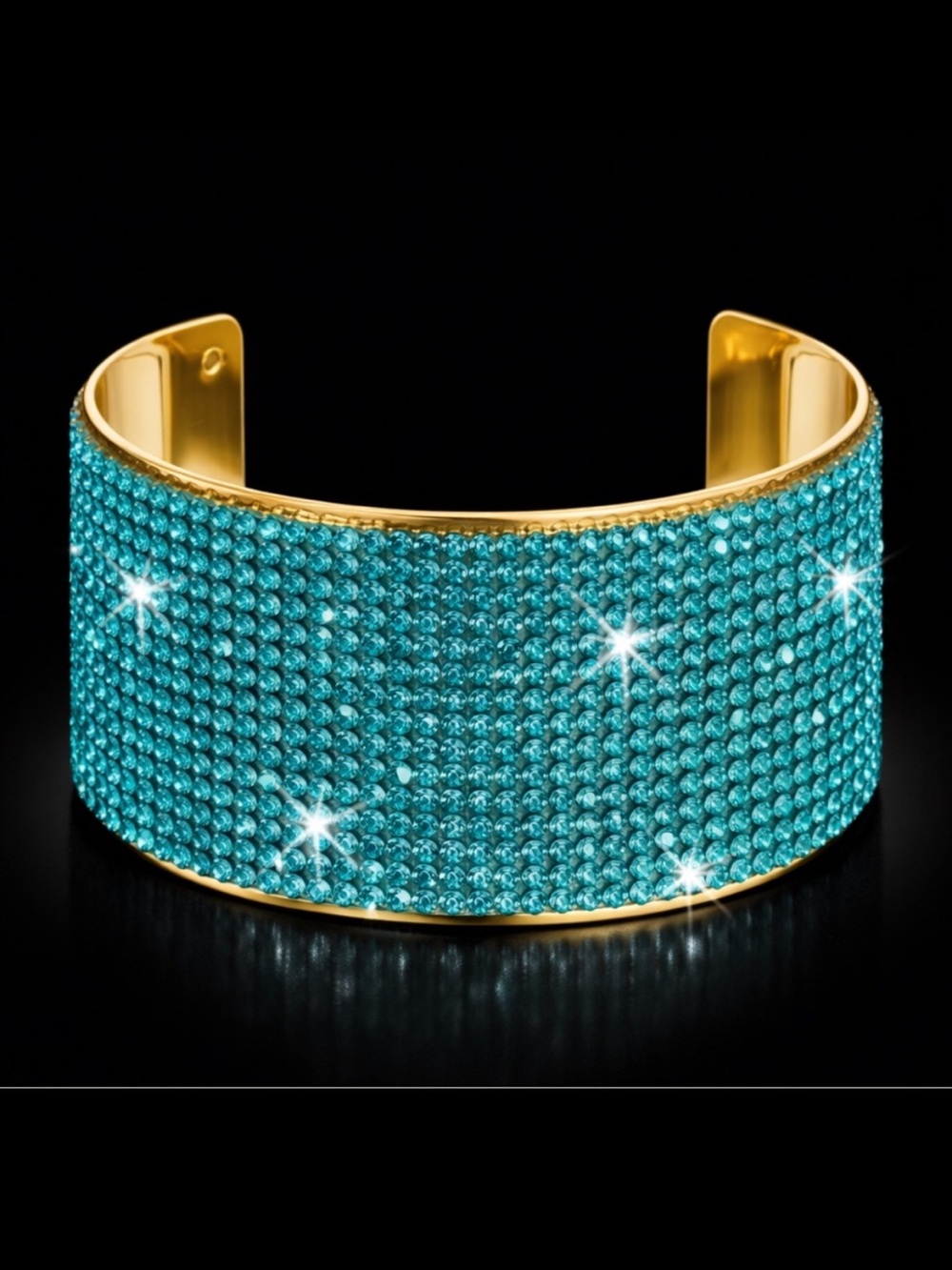 15-Line BLING blue topaz TURQUOISE Crystal Cz Cuff bangle Statement Bracelet New